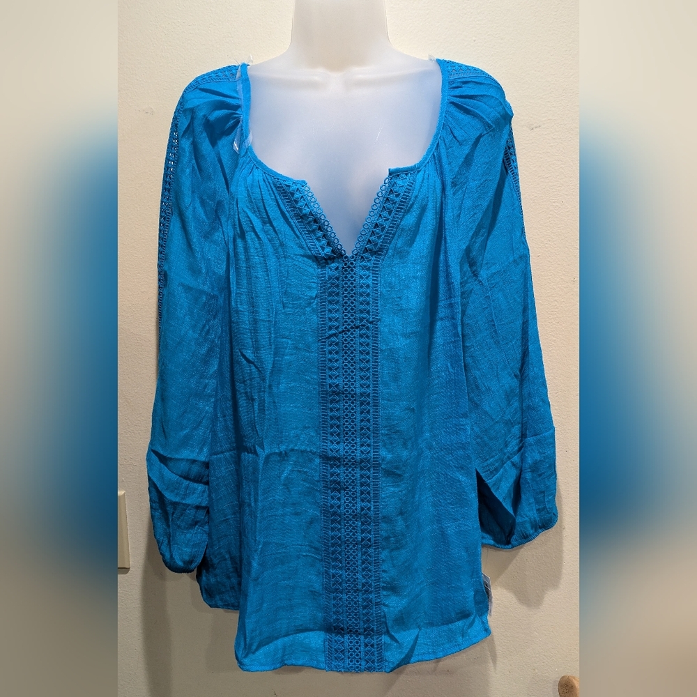 I.N. Studio Teal Textured Blouse Size Xl